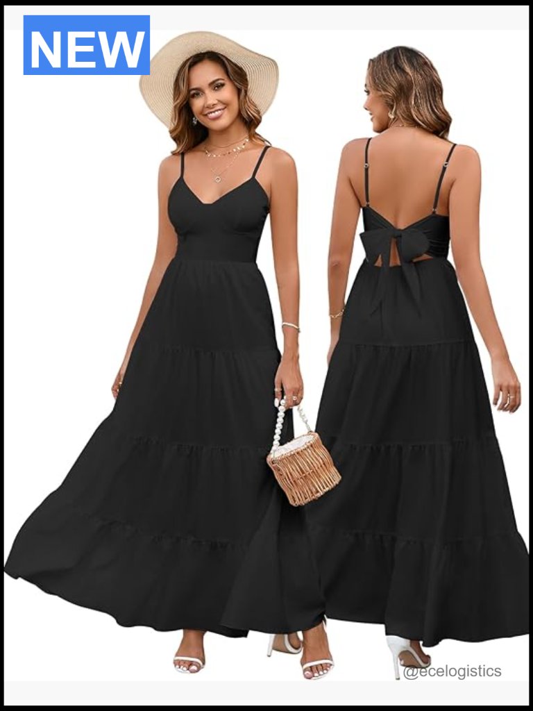 Casual Summer Floral Maxi Sundress V Neck Spaghetti Strap Bow Tie Backless Boho